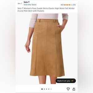 NWOT Brown Suede A-Line Midi Skirt